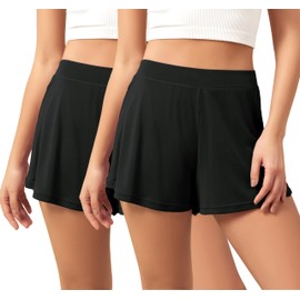 ODODOS 2-Pack Modal Soft Lounge Shorts for Women High Waist Casual Sleepwear Cozy Pajama Bottom, 3" Inseam, Black+Black, Medium