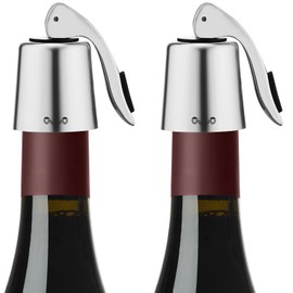 OWO - Tapón de botella de vino plateado de acero inoxidable con sellador de botellas de vino reutilizable de silicona para guardar vino que mantiene el vino fresco