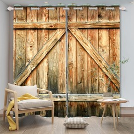 Yeele Wooden Barn Door Blackout Curtains, Rustic Wood Vintage Planks Old Farmhouse Barn Doors Texture 53x84 Inch Set of 2 Panels Window Drapes for Bedroom Living Room