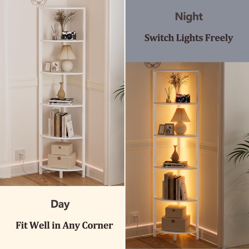 Furnulem 6 Tier Corner Shelf with LED Light, 67.5” Tall