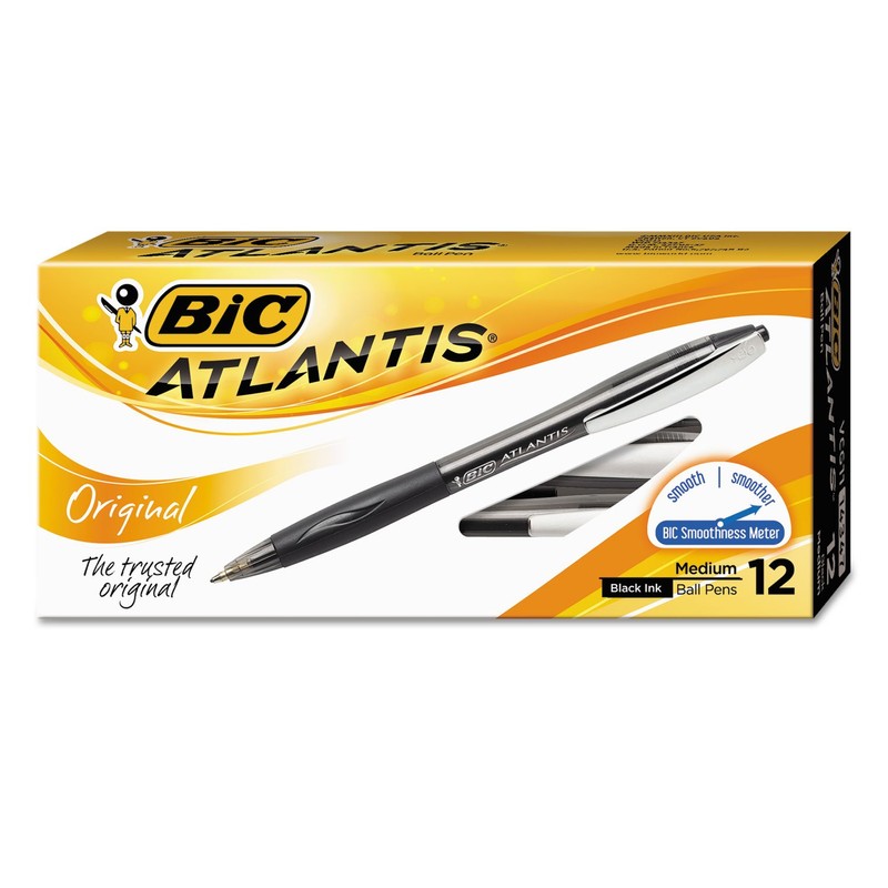 Bic Vcg11bk Atlantis Original Retractable Ballpoint Pen, Black Ink, Medium,