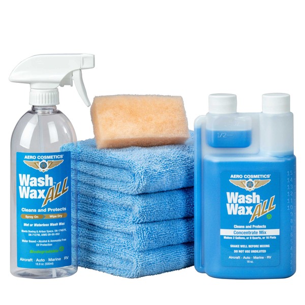 Wet or Waterless car Wash Wax Kit with 2 Gallon Concentrate for Aircraft RV Boat