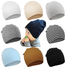 DRESHOW 8 Pieces Baby Beanie Newborn Toddler Soft Cute Knit Hat Hospital Hats for Baby Boys Infant Cap Beanies