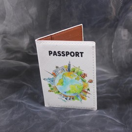 Cute Women Earth Passport Cover Women Passport Horder PU Leather Global Travel Passport Book Holder (A)