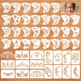 46 Pcs Face Paint Stencils, Reusable Face Painting Stencils for Body Facial Art DIY Makeup, Paint Templates with Rings for Party Festival Birthdays