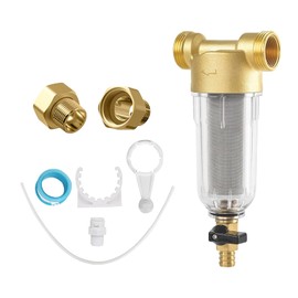 Water Filter Reusable 1 Inch Flushable Fine Filter Water Pre-Filter Sediment Filter, Tap Replacement Filter for Drinking Water, Well Water Hose Filter Combination (1 Inch & G3/4 M + G3/4 Inch F)