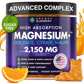 Secret Element Magnesium Glycinate 2150MG Gummies for Women and Men, High Absorption Magnesium Glycinate, Citrate, Malate Gummies for Adults & Kids, S