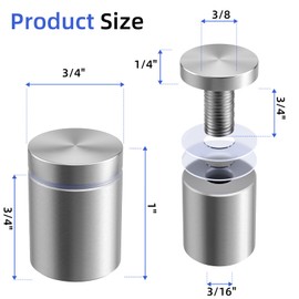 20-Pack Standoff Screws (3/4 in. Dia x 3/4 in. L), Stainless Steel Standoff Mounting Hardware Picture Mounting Hardware Picture Hanging Mounting Screws Frame Spacers for Acrylic Signs, Silver