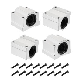sourcing map 4pcs SCS16UU Linear Motion Ball Bearing Slide Bushing Aluminum 43mm Long Linear Roller Bearing Slide Block for 16mm Round Shaft Rod in 3D Printer, CNC Machine, Silver Tone