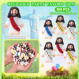 AIRNEY 100 PCS Little Jesus Figures Easter Religious Jesus Toys, Mini Jesus Figurines in Bulk, Easter Jesus Loves You Christ Toys, School Religious Party Favors Gift for Easter Egg Stuffers (100)