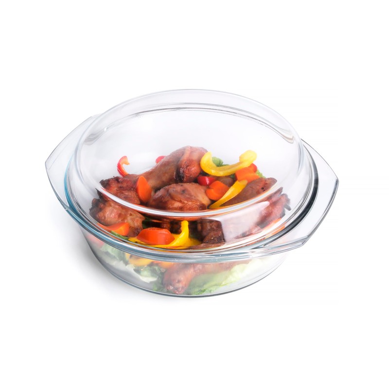 HUSANMP Round Tempered Glass Casserole Dish with Lid, Glass Casserole