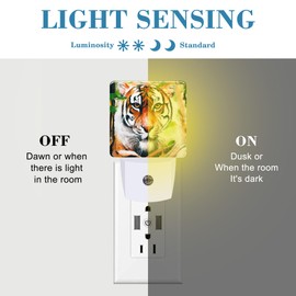 Uiaoiais Plug in Night Lights Oil Painting Tiger in Jungle Nightlight Plug Into Wall Dusk to Dawn Sensor LED Night Light for Kid Girls Boys Women Room Decor,Hallway,Kitchen,Bathroom,Nursery,Stairs