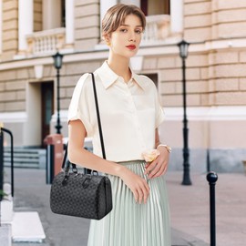 FOLOVEYA Women Handbags Elegant Top-handle Bags Fashion Crossbody Shoulder Bag Vintage Printed Tote Satchel Casual Messenger Bag Multi Pockets for Work School Shopping Party Travel PU Leather Black