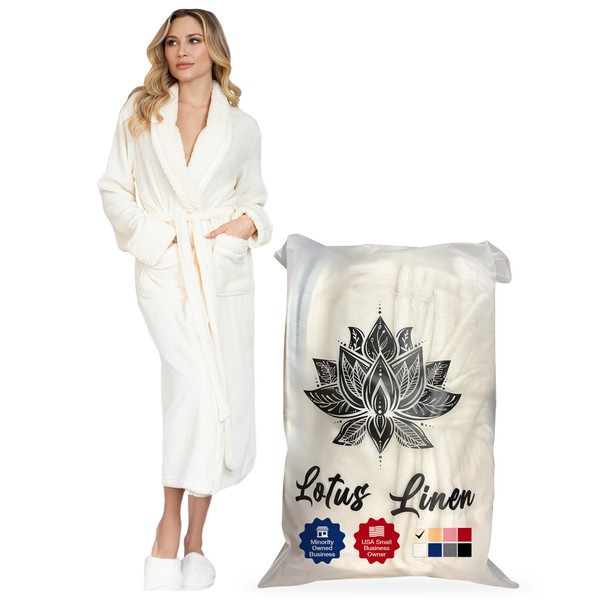 Lotus Linen Women’s Plush Bathrobes, Cozy and Soft Bath Robes