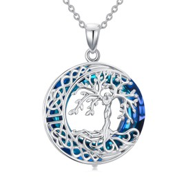 AOBOCO Mothers Day Gifts for Mom, Mothers and Daughter Necklace, 925 Sterling Silver Tree of Life Pendant Crystal Jewelry Birthday Gifts for Women Mother Grandma Wife
