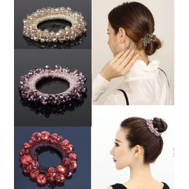 Corbata de pelo de cristal elástica para coleta de caballo, hecha a mano, accesorios para el cabello para mujeres y niñas (2 cristales grandes, 3 piezas)