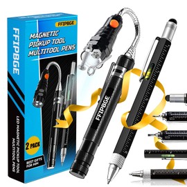 Magnetic Pickup Tool and 6 in 1 Multitool Pen with Touch Screen Stylus, Rulers, Bubble Level, Flathead, Phillips Screwdriver, Ballpoint Pen, Dad Gifts for Men, Handyman, Dad, 2 Pack