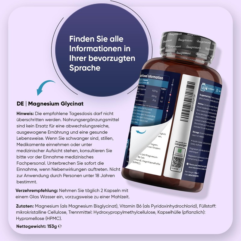 Magnesium Bisglycinate Capsules - 1422 mg Magnesium Bisglycinate with Vitamin