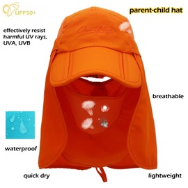 LLmoway Kids Sun Hat with Neck Flap Strap UV Protection Fishing Cap Breathable Quick Dry Orange