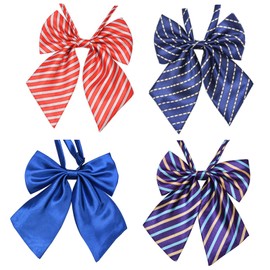 iRIIRIO Lazo preatado a rayas para mujer, corbata de lazo ajustable, corbatas preatadas, uniforme casual (4 piezas), Azul / Patchwork, Medio Talla