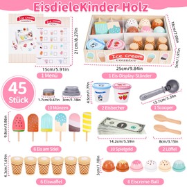Children's Wooden Ice Cream Parlour, Montessori Toy from 3 Years, Wooden Toy Shop Accessories, Children's Kitchen Accessories, Shop Children, Ice Toy Christmas Children's Toy from 3 Years Boys Girls