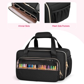 Prokva Marker Organizer Case Holding up to 216 Markers, Travel Marker Storage Bag Portable Marker Holder Bag with Shoulder Strap, Foil Liner for Easy Wipe Clean, Black