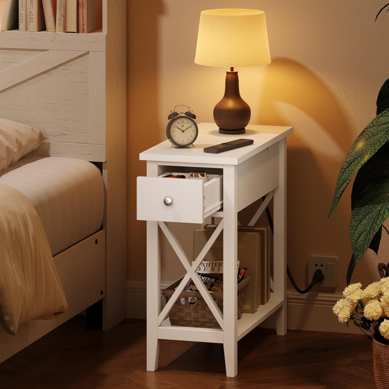 ChooChoo End Table with Charging Station, Narrow Side Table with