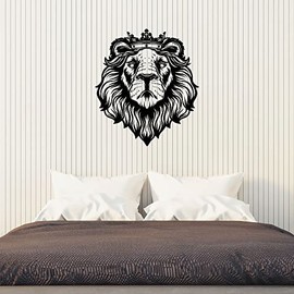 Lion Vinyl Wall Decal Animal King Crown Mane Head Stickers Mural (k246) Black