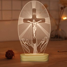 3D Illusion Lamp Jesus Cross Night Night,USB Power Warm Colors Bedside Lamp for Home Room Holiday Decor