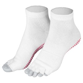 Piarini 1 Pair of Short Open Toe Socks - ABS Cotton Socks - Yoga Socks with Open Toe - Pilates Socks Fitness, White