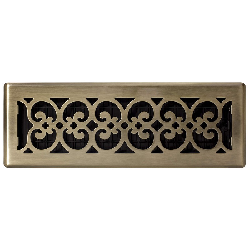 Decor Grates SPH414-A Scroll Design Floor Register, 4x14, Antique Brass