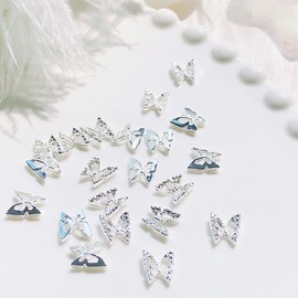 WOKOTO 100pcs Silver Butterfly Nail Charms For Acrylic Nails Butterfly Jewelrys 3d Nail Charms Nail Jewelry For Acrylic Nails Art 3d Butterfly Charms Silver Nail Studs Charms For Nails Designs