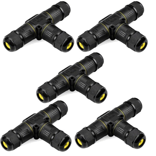 Cokritsm 5 PCS IP68 Waterproof Cable Connectors, T-Shape Junction Box