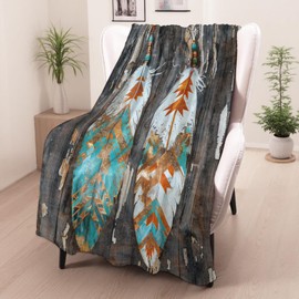 Tribal Feather Gifts, Boho Native Style Feather Blanket for Adults Women Kids, 50x60 in, Cozy Fuzzy Warm Soft Throw Blankets for Bedroom, Camping, Couch, Decor
