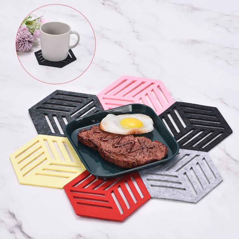 uxcell Felt Coasters, 4pcs Hexagon Mat Pad Coaster for Drink