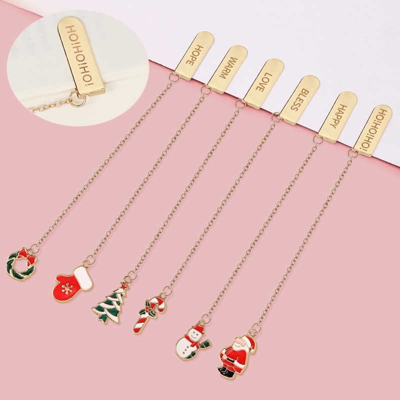 Christmas Bookmarks, Kaluofan 6PCS Christmas Cute Bookmarks Clips, Bookmarks for