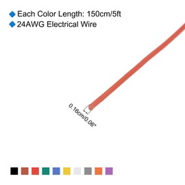 QUARKZMAN 24 Gauge PVC Connection Wire 1.5 m / 5 ft 24AWG Flexible Electric Wire Coil Ul1007 Tinned Copper Stranded 10 Colours, 0.16 cm Diameter for Model Aircraft