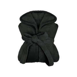 npluseins Extra Soft Hooded Bathrobe Made of Cuddly Fleece, Available in Modern Colours and Various Sizes, Unisex, Calf Length, black