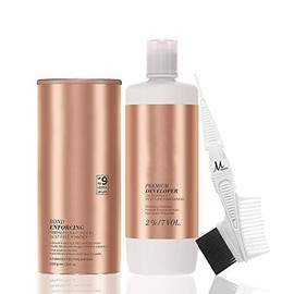 BlondeMe Lightener and Developer | Blonde Me Premium Bleach XXL 900 grams, Developer 2% / 7 Vol 1 Liter and M Hair Designs Tint Brush Comb (Bundle)