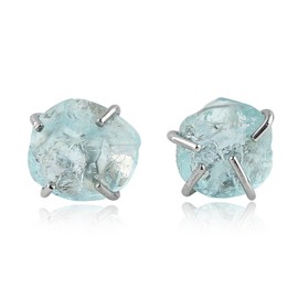 CRYSTALIS Raw Aquamarine Stud Earring Set Jewelry for Women, Natural Rough Gemstone, Chakra Healing Crystal, Wardrobe Jewelry Essiantial, 925 Sterling Silver