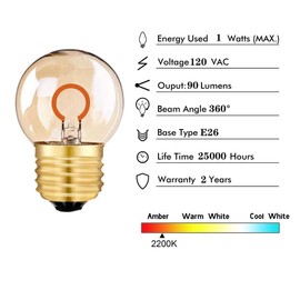 Tsunetani-G40/G12.5 LED Sprial Filament Mini Globe Light Bulbs 1W Equivalent to 10 Watt Incandescent - E26 Medium Base 2200K Ultra Warm White for Home Decorate 90Lumens - 2Pack (Amber Glass)