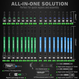 41-Piece Magnetic Nut Driver Set for Impact Drill Metric & SAE, Impact Socket Adapter, 2-IN-1 Ratchet Handle, Wing Nut Driver, Universal Socket, 1/4'' Quick-change Bit Holder