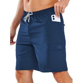NORTHYARD Mens Swim Trunks Board Shorts 9 Inch Bathing Suit Swimwear Quick Dry Beach Short with Zipper Pocket - No Mesh Liner RoyalBlue L