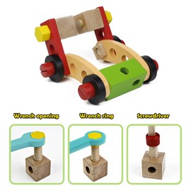 Symiu Spielzeug Holzbausteine Bauklötze Werkbank Werkzeugkoffer Holzspielzeug Kinderspielzeug Lernspiele ab 3 4 5 Jahren Geschenk für Mädchen Jungen Kinder