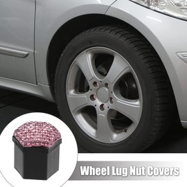 X AUTOHAUX 20pcs Wheel Lug Nut Cap Covers 17mm Bling Faux Crystal Wheel Bolt Cap Cover Universal Wheel Lug Nut Cap Hex Protector Pink
