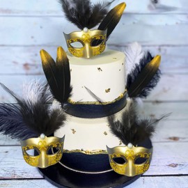 JeVenis Masquerade Masken Kuchen Dekoration Federn Kuchen Dekoration Kuchen Dekoration Gatsby Kuchen Dekorationen 20er Jahre Tischdekoration Flapper Kuchen Dekorationen