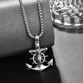 KATHLU Anchor Necklace for Men 925 Sterling Silver Anchor Pendant Jesus Cross Necklace Jewelry Gifts