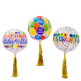 22”Bobo Balloons Printed "HAPPY BIRTHDAY" 4D Balloons Shiny Gold Tassels Happy Birthday for Party Decoration Supplies