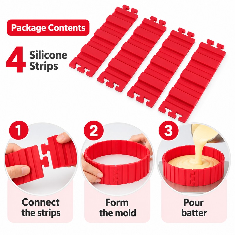 Adjustable Silicone Cake Mold for DIY Baking – 4-Piece Interlocking