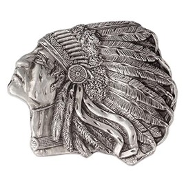 Longcreek Native American Indian Chief Belt Buckle for Men, Native American Warrior Chief Head Belt Buckle, Indian Tribal Chief Skull Belt Buckle, silver